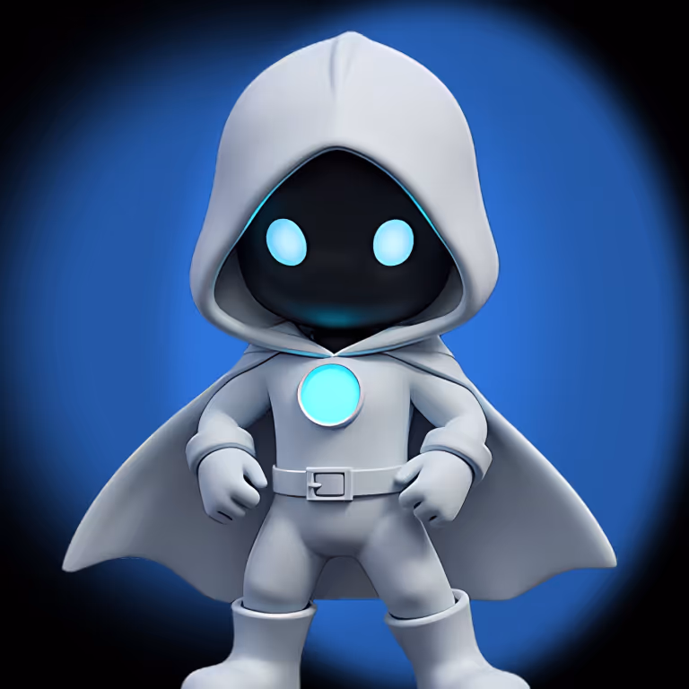 Φουτουριστικός χαρακτήρας του SlotsVader Casino με λευκή στολή και φωτεινό μπλε φως, που συμβολίζει τη δύναμη και την τύχη.