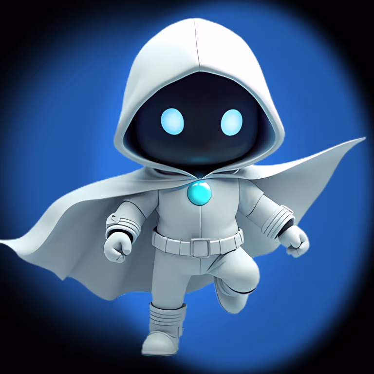 Φουτουριστικός χαρακτήρας του SlotsVader Casino με λευκή στολή και φωτεινή μπλε αύρα, που συμβολίζει την ενέργεια και τη διασκέδαση των παιχνιδιών καζίνο.