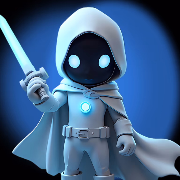 Φουτουριστικός πολεμιστής του SlotsVader Casino με μπλε φωτόσπαθο και στολή μάχης, σύμβολο νίκης και θάρρους.